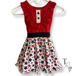 Girl August NWT Patriotic USA Americana Star Dress Red White Blue Girls Size 7